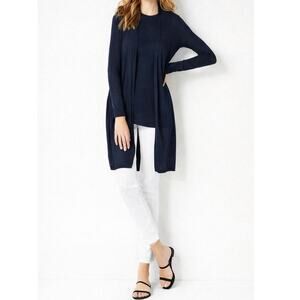 J. Jill Navy Blue Lightweight Open Front Long Line Cardigan Medium Petite